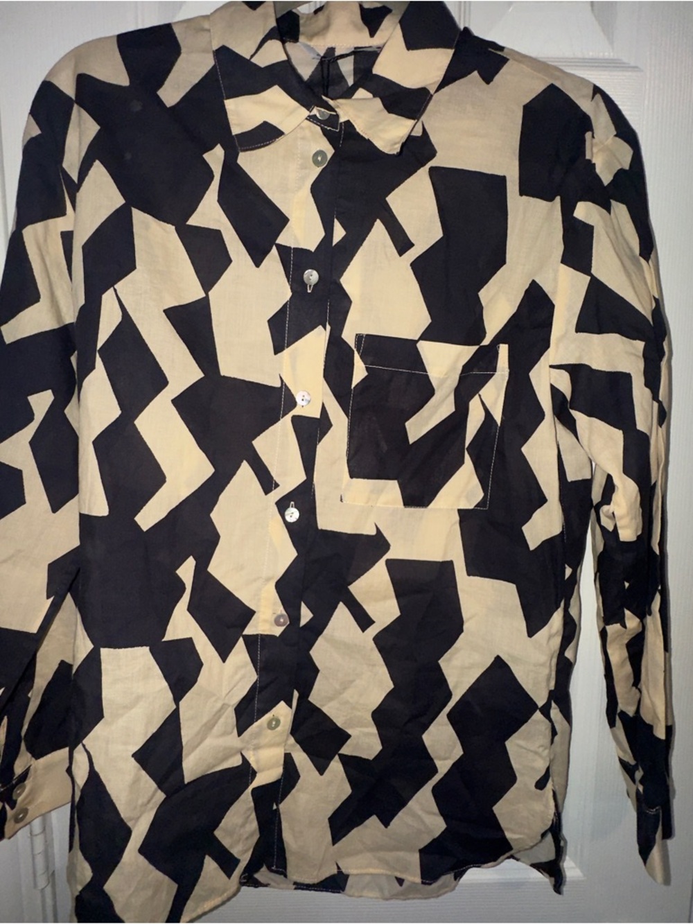 Zara Black and Cream Abstract Button-Down Shirt